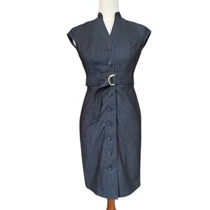 Calvin Klein Black Button-Front Belted Sheath Dress